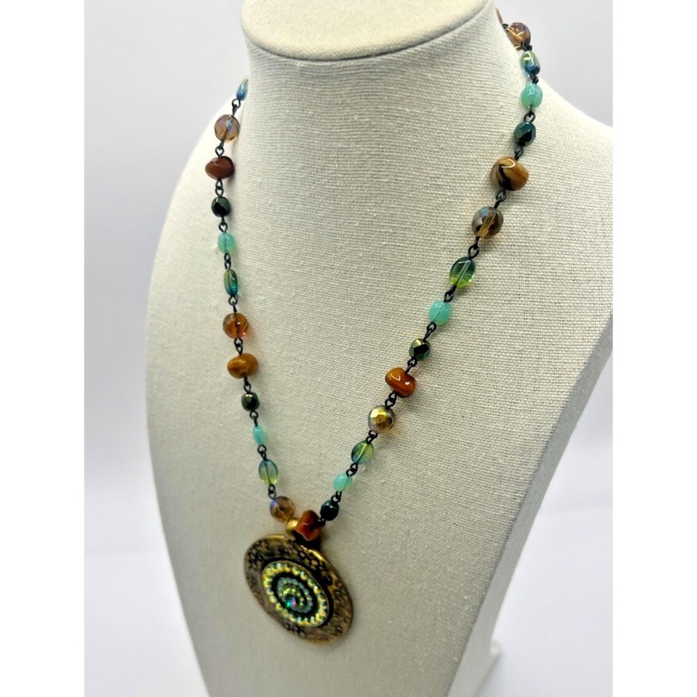 Avgad Artisan Vibes Pendant Necklace Boho Glass Beads Crystal Eclectic Aesthetic